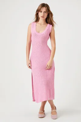 Women's Sleeveless Open-Knit Midi Dress Pink