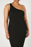 Women's One-Shoulder Bodycon Midi Dress in Black, 0X