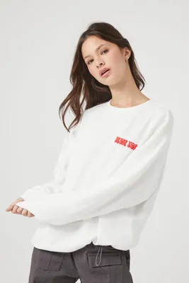 Women's Fleece New York Graphic Pullover in Cream/Red Small