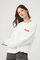 Women's Fleece New York Graphic Pullover in Cream/Red Medium