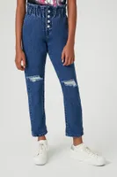 Girls Distressed Paperbag Jeans (Kids) Denim, 13/14