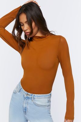 Women's Mock Neck Long-Sleeve Top in Rust Medium