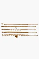 Women's Faux Pearl Chain Bracelet Set in Gold/Clear