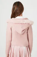 Girls Faux Fur Cardigan Sweater (Kids) in Pale Mauve, 13/14