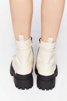 Women's Faux Leather Lug Combat Boots in Cream/Black, 7.5