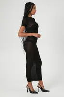 Women's Sweater-Knit T-Shirt & Maxi Skirt Set in Black Large