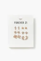 Women's Geo Rhinestone Stud Earring Set in Clear/Gold