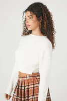 Women's Cropped Ribbed-Trim Sweater in Vanilla Large