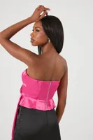 Women's Sweetheart Satin Tube Top in Fuchsia Small