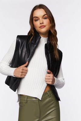 Women's Faux Leather Cropped Vest in Black Medium