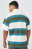 Men Striped Short-Sleeve Polo Shirt in Cream Large