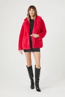 Women's Notched Faux Fur Coat Pink