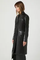 Women's Faux Leather Double-Breasted Coat in Black Small