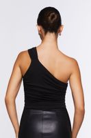 Women's Ruched One-Shoulder Crop Top in Black Medium