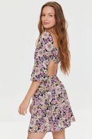 Women's Floral Print Cutout Mini Dress in Black, XL