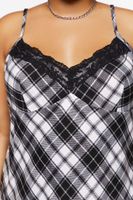 Women's Wavy Plaid Slip Dress in Black, 1X