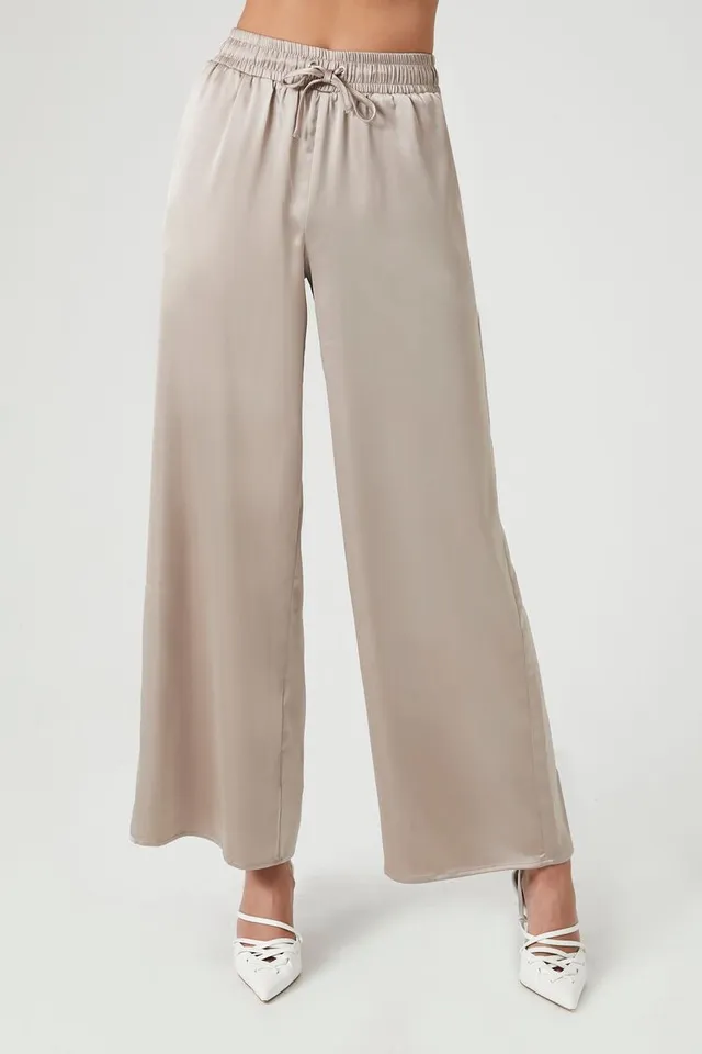 Forever 21 Women's Satin Wide-Leg Pants in Grey Small