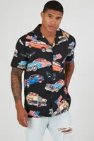 Men Rayon American Car Print Shirt in Black Small