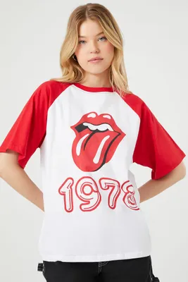 Women's The Rolling Stones Raglan T-Shirt in White/Red Medium