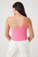 Women's Ribbed Knit One-Shoulder Cami in Pink Small