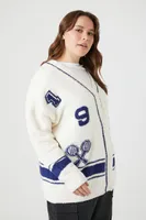 Women's Collegiate Cardigan Sweater in Cream, 0X