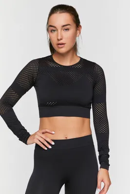 Women's Active Seamless Netted Crop Top in Black Medium