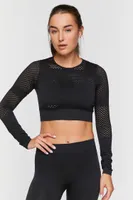 Women's Active Seamless Netted Crop Top Black