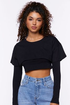 Women's Cropped Combo T-Shirt Black