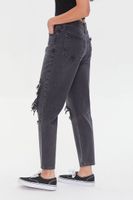 Women's Recycled Cotton Distressed Mom Jeans in Washed Black, 31