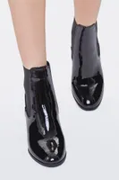 Women's Faux Patent Leather Chelsea Booties Black,