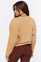 Women's Cropped Varsity Cardigan Sweater in Tan/Brown Medium