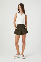 Women's Pull-On Drawstring Shorts in Dark Olive Large