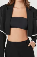 Women's Boxy Contrast-Trim Cropped Blazer in Black/White Medium