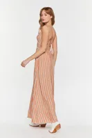 Women's Striped Cutout Maxi Dress in Rust Large