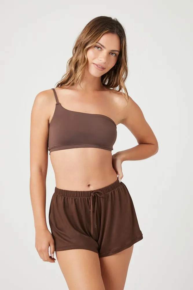 Women's Drawstring Pajama Shorts in Brown Medium