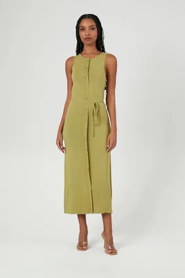 Women's Tie-Waist Sweater Midi Dress in Light Olive, XS