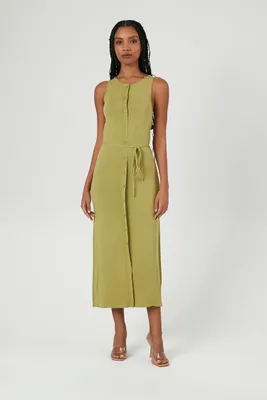 Women's Tie-Waist Sweater Midi Dress Light Olive