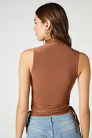 Women's Cutout Turtleneck Tank Top in Brown, XL