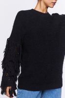 Women's Chunky Fringe-Trim Sweater in Black Small