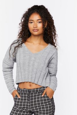 Women's Ribbed Relaxed-Fit Sweater in Heather Grey, XL