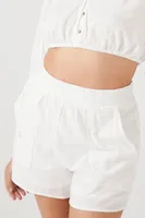 Women's Peasant-Sleeve Crop Top & Shorts Set White