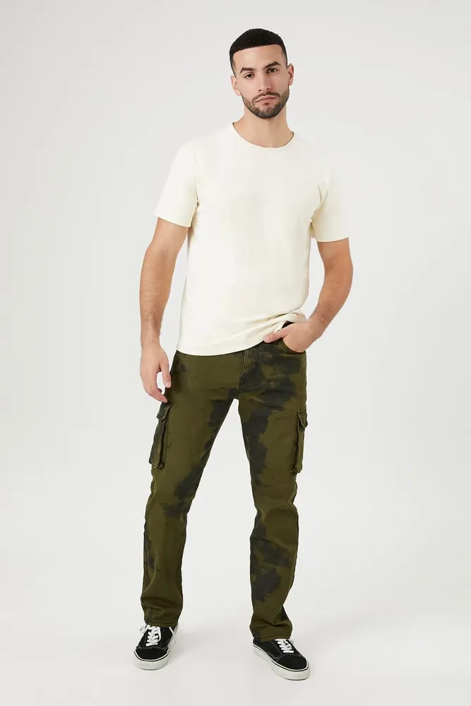 Men Marble Print Cargo Jeans in Olive/Black, 29