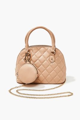 Women's Quilted Faux Leather Satchel in Taupe