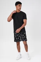 Men Floral Line Art Drawstring Shorts in Black, XXL