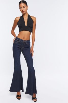 Women Low-Rise Flare Jeans Dark Denim,