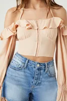 Women's Off-the-Shoulder Ruffle Top in Pale Pink Medium