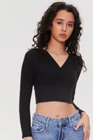 Women's Ribbed Surplice Crop Top in Black Small