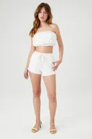 Women's Ruffle Cropped Tube Top in White Small