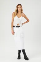 Women's Belted Twill Midi Skirt in White Large