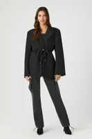 Women's Belted Single-Breasted Blazer in Black Small